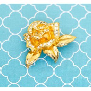 Vintage Golden Strass Rose Brooch by Avon - R28
